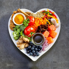Healthy diet with a heart-shaped plate